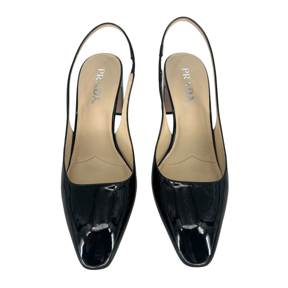 Prada Triangle Logo Patent Leather Slingback Pumps Black 40 - Picture 9 of 15
